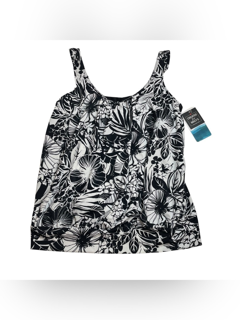 Swim Solutions Blouson Tankini Black and White Floral Print Size 8 New